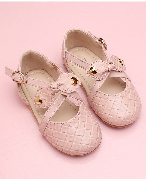 Cute Walk by Babyhug Solid Color Belly Shoes Bow Applique - Pink - EU 29 Brown