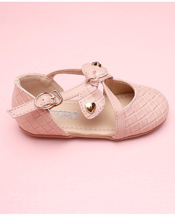 Cute Walk by Babyhug Solid Color Belly Shoes Bow Applique - Pink - EU 29 Brown