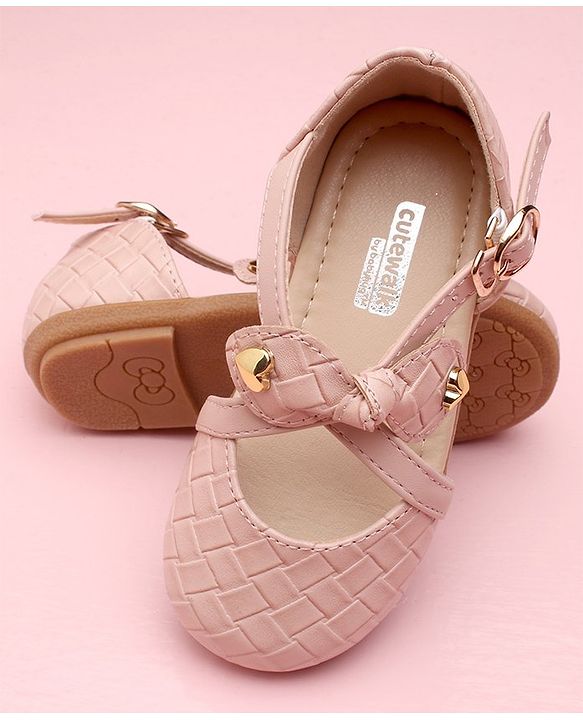 Cute Walk by Babyhug Solid Color Belly Shoes Bow Applique - Pink - EU 29 Brown