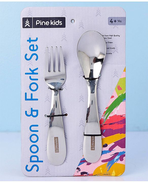 Pinekids Stainless Steel Spoon & Fork Set - Grey