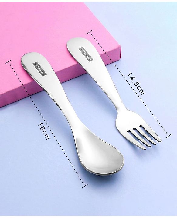 Pinekids Stainless Steel Spoon & Fork Set - Grey