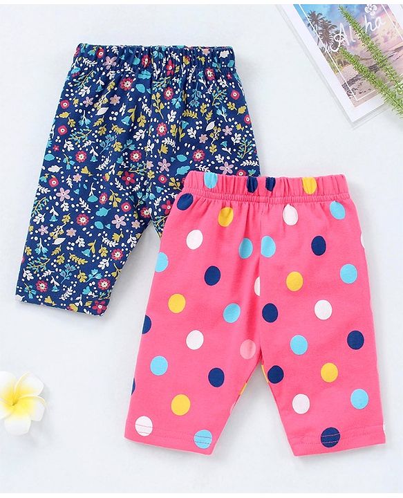 Babyhug Three Fourth Leggings Pack of 2 - Pink Navy Blue