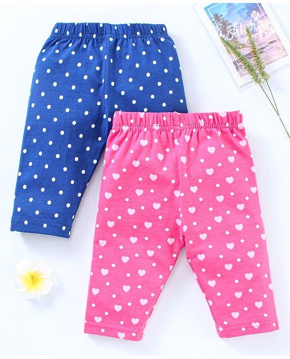 Babyhug Three Fourth Leggings Pack of 2 - Blue Pink