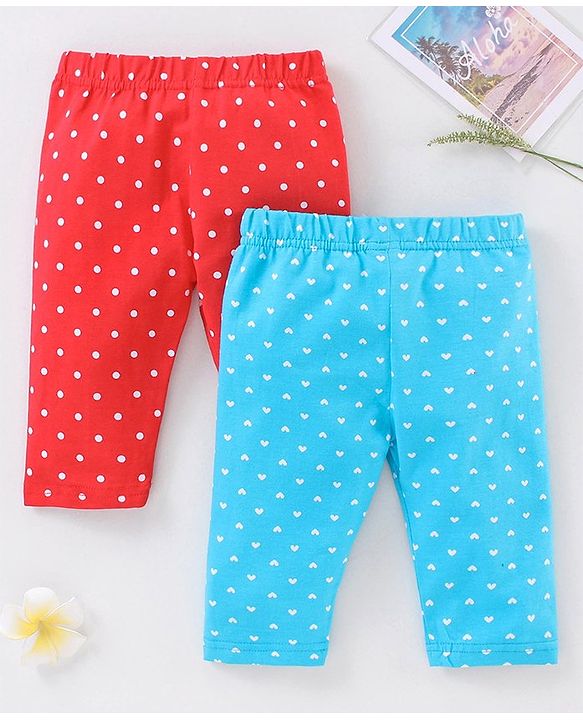 Babyhug Three Fourth Leggings Pack of 2 - Blue Red