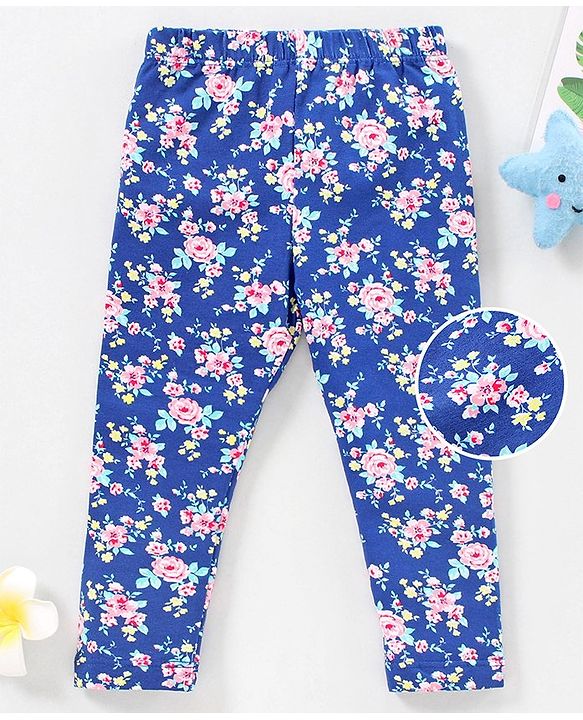 Babyhug Full Length Leggings Floral Print - Blue