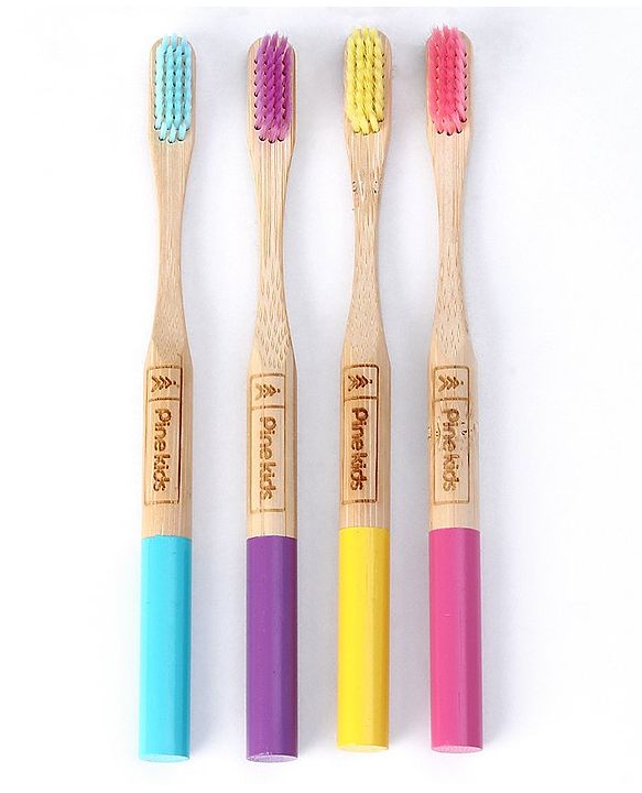 Pine Kids Bamboo Toothbrushes Pack of 4 - Multicolor