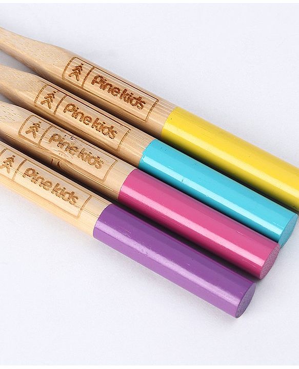 Pine Kids Bamboo Toothbrushes Pack of 4 - Multicolor