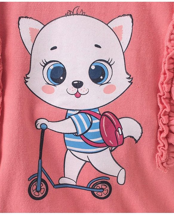 Babyhug Full Sleeves Sweatshirt Graphic Kitty Print - Peach