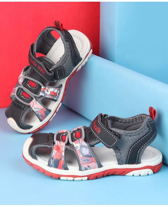 Cute Walk by Babyhug Velcro Closure Printed Sandals - Red & Black