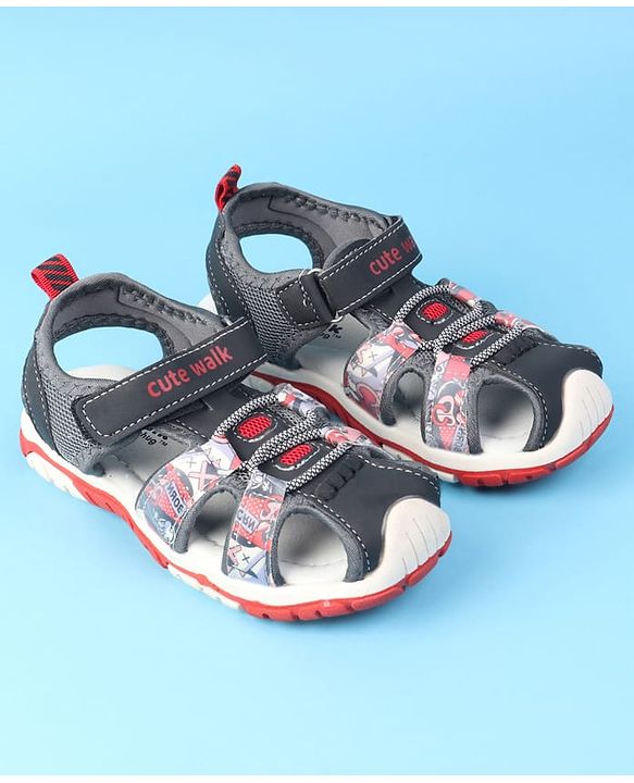 Cute Walk by Babyhug Velcro Closure Printed Sandals - Red & Black