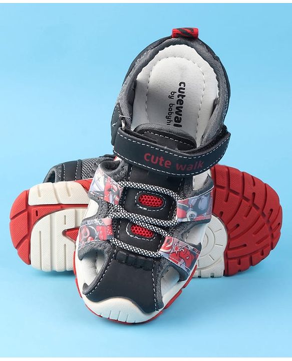 Cute Walk by Babyhug Velcro Closure Printed Sandals - Red & Black