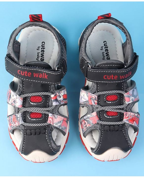 Cute Walk by Babyhug Velcro Closure Printed Sandals - Red & Black
