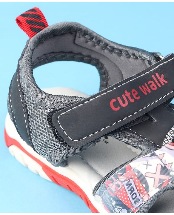 Cute Walk by Babyhug Velcro Closure Printed Sandals - Red & Black