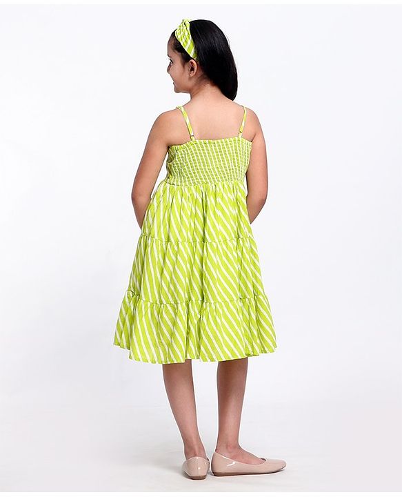 Pine Kids Sleeveless Printed Ethnic Dress with Hairband - Lime Punch