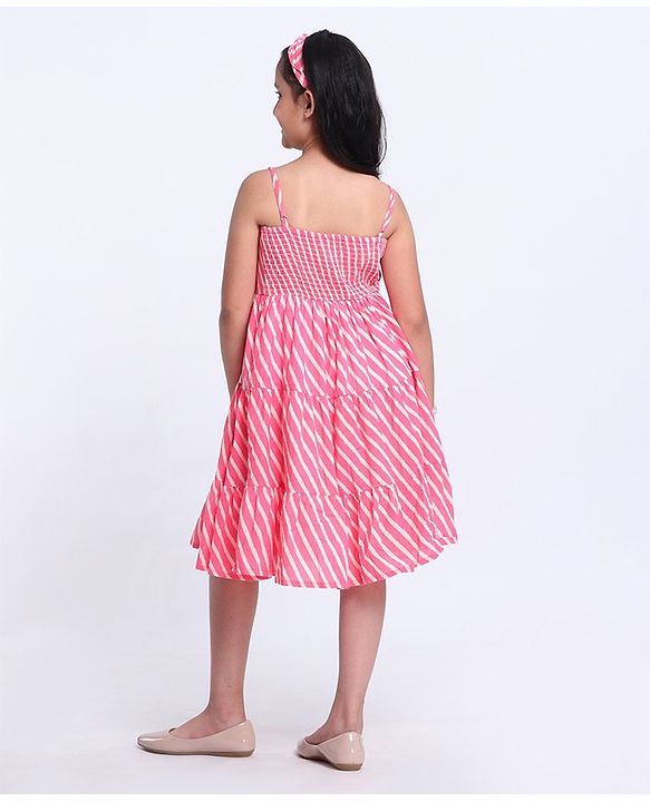 Pine Kids Singlet Stripe Ethnic Dress with Hairband - Pink