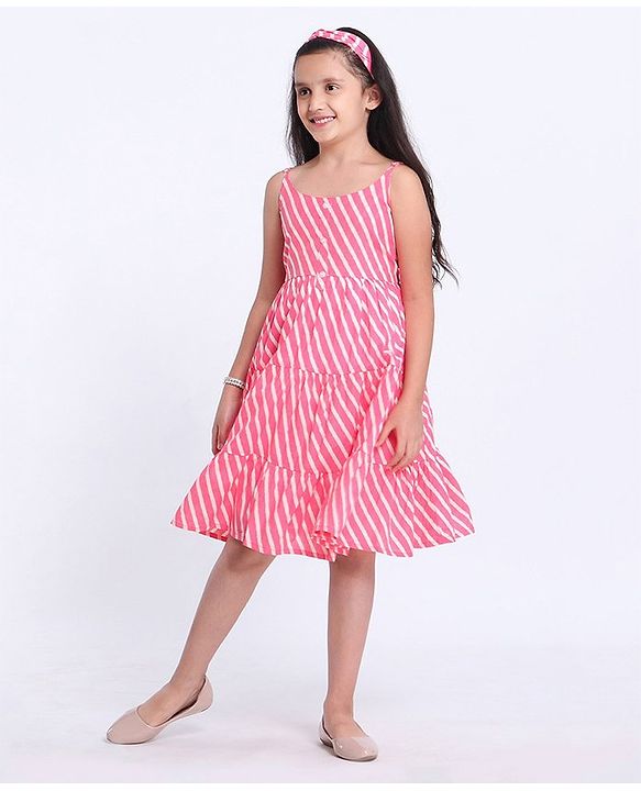 Pine Kids Singlet Stripe Ethnic Dress with Hairband - Pink