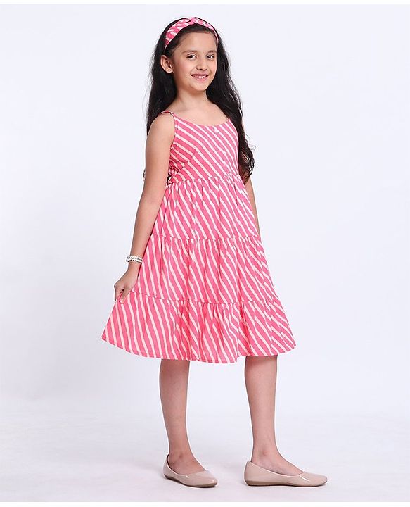 Pine Kids Singlet Stripe Ethnic Dress with Hairband - Pink