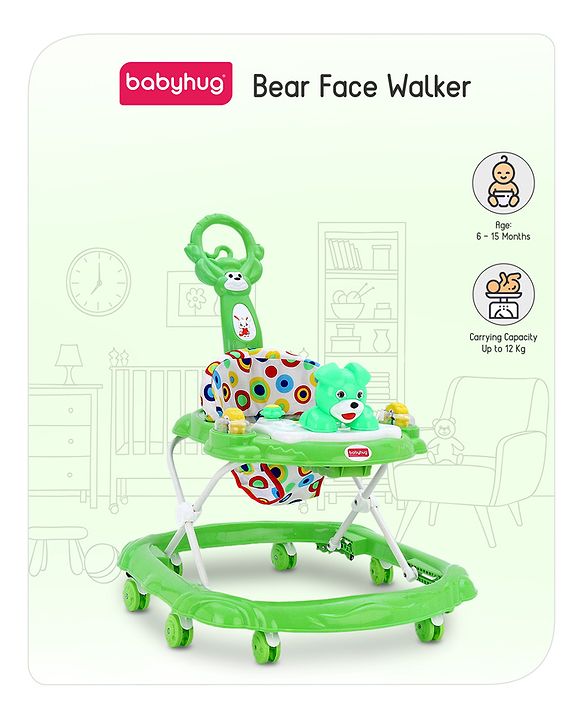 Babyhug Walker Bear Face - Green (Seat Print & Color May Vary)