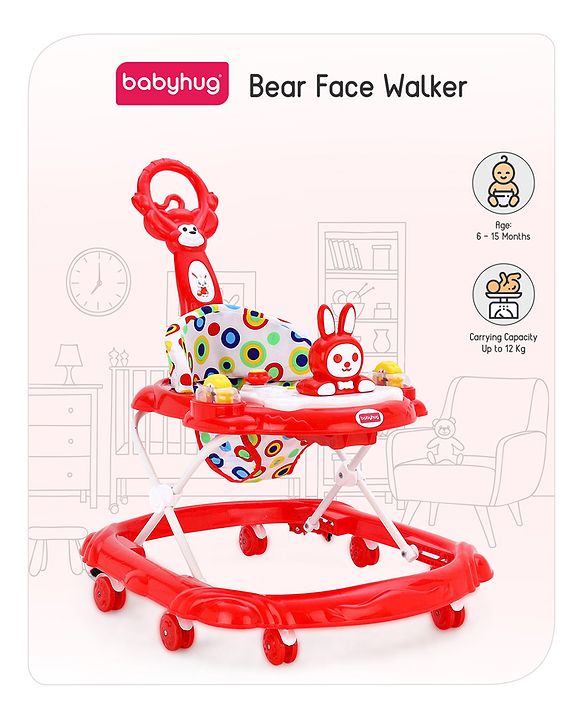 Babyhug Walker Bear Face - Red (Seat Print & Color May Vary)