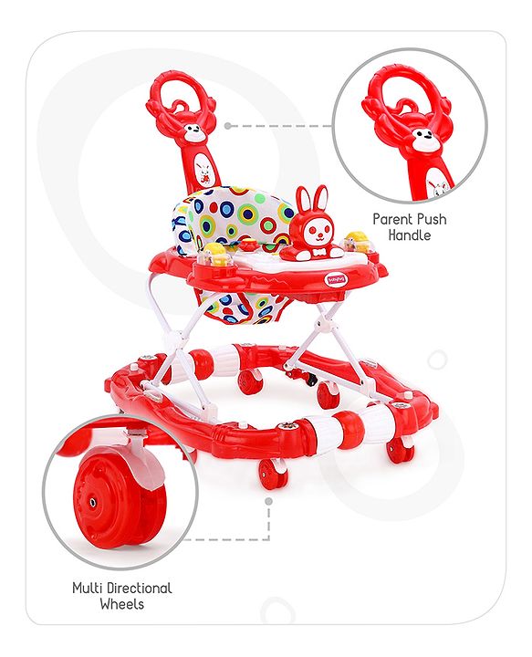 Babyhug Rabit Walker cum Rocker With Parental Push Handle - Red (Seat Print & Color May Vary)