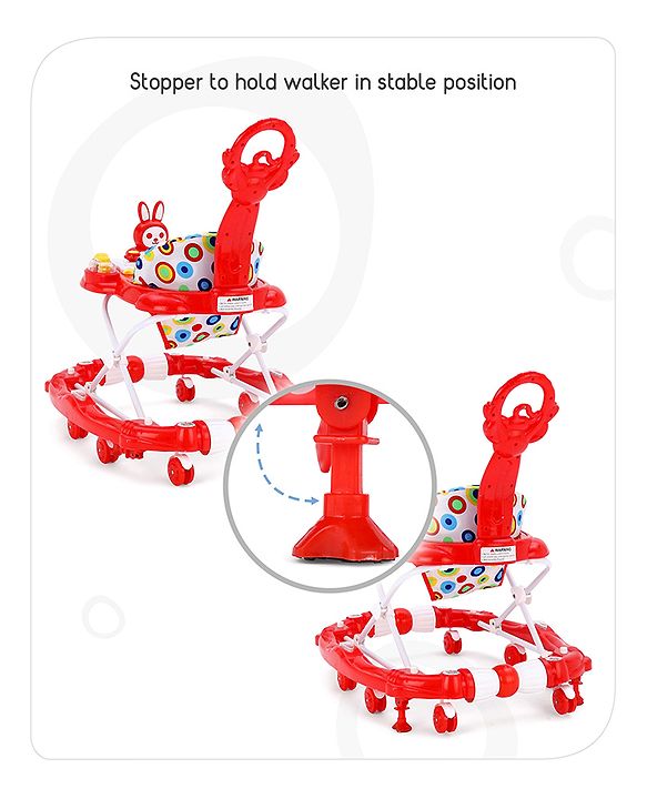 Babyhug Rabit Walker cum Rocker With Parental Push Handle - Red (Seat Print & Color May Vary)
