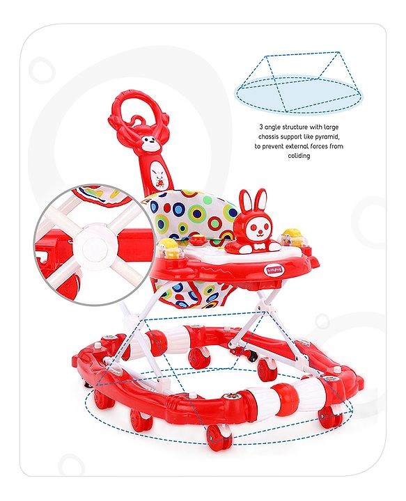 Babyhug Rabit Walker cum Rocker With Parental Push Handle - Red (Seat Print & Color May Vary)