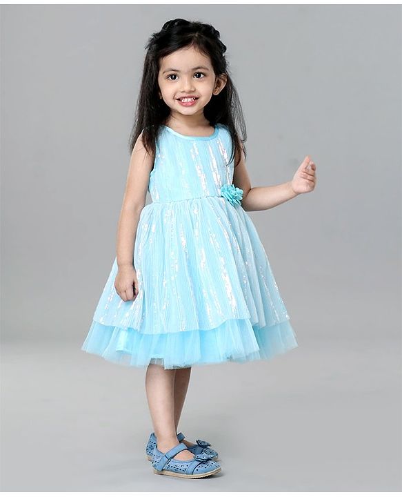 Babyhug Sleeveless Knee Length Textured Frock - Blue