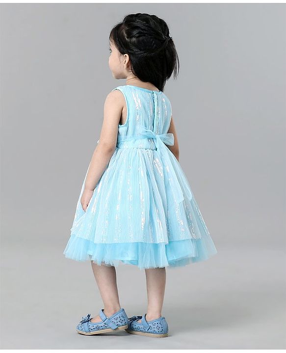 Babyhug Sleeveless Knee Length Textured Frock - Blue