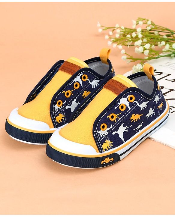 Cute Walk by Babyhug Casual Shoes Dino Print - Yellow Navy