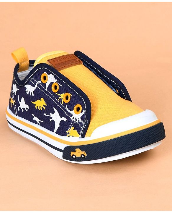 Cute Walk by Babyhug Casual Shoes Dino Print - Yellow Navy