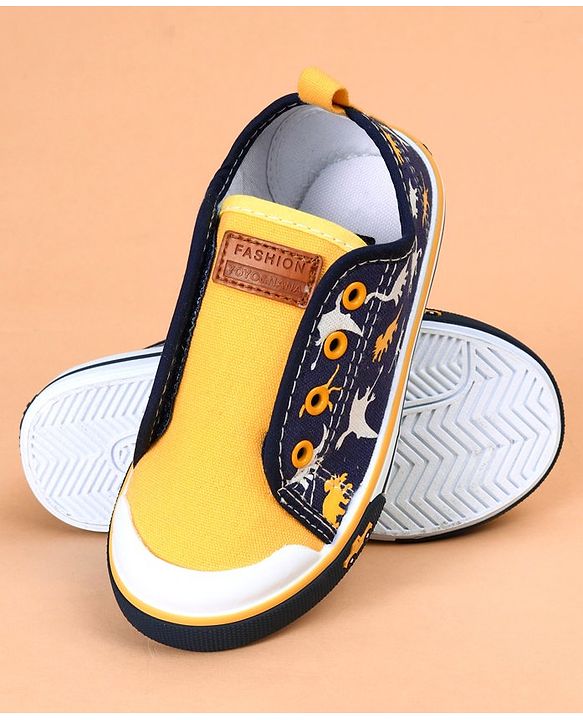 Cute Walk by Babyhug Casual Shoes Dino Print - Yellow Navy