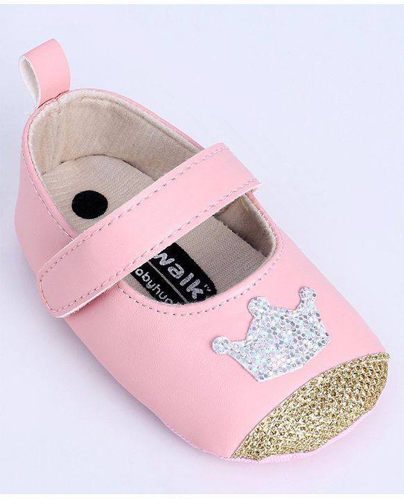 Cute Walk by Babyhug Booties Sequin Crown Patch - Pink