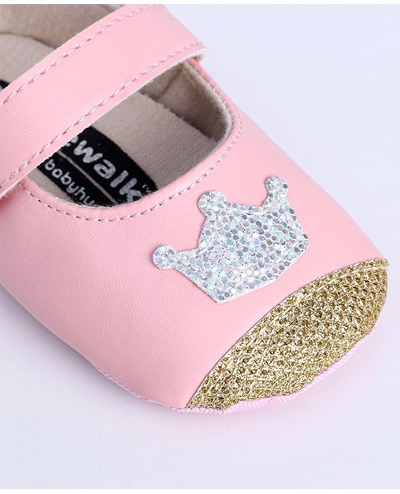 Cute Walk by Babyhug Booties Sequin Crown Patch - Pink