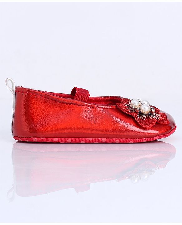Cute Walk by Babyhug Party Wear Booties Floral Appliques - Red