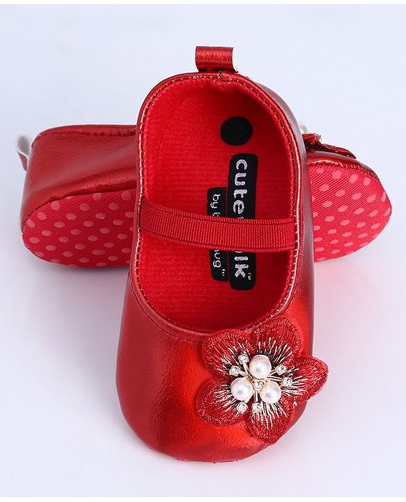 Cute Walk by Babyhug Party Wear Booties Floral Appliques - Red