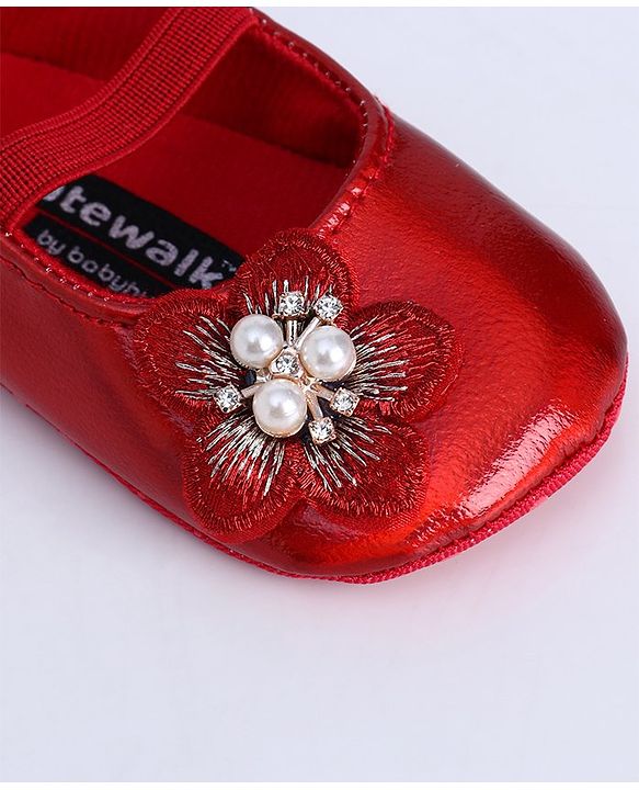 Cute Walk by Babyhug Party Wear Booties Floral Appliques - Red