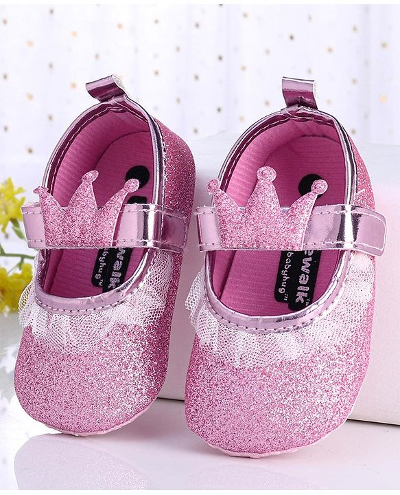 Cute Walk by Babyhug Party Wear Booties Crown Patch - Pink