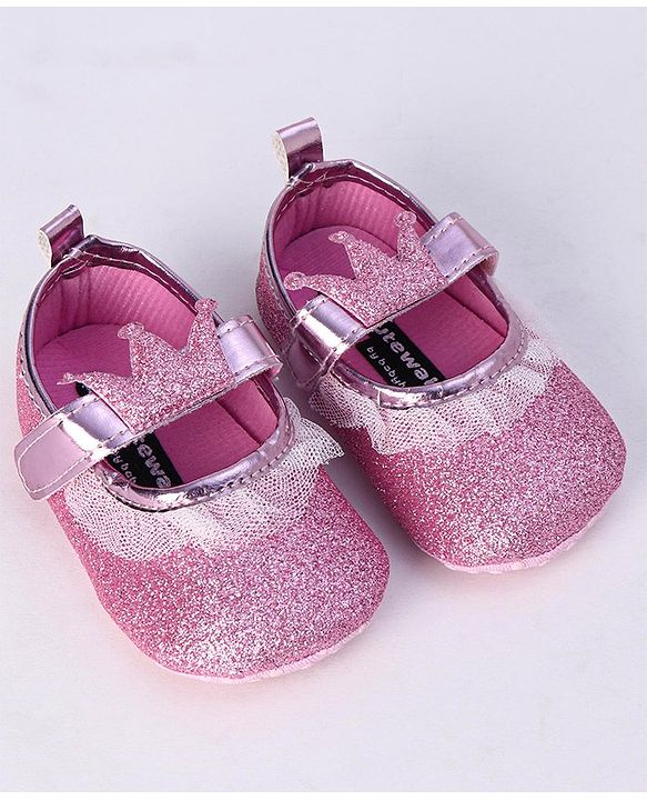Cute Walk by Babyhug Party Wear Booties Crown Patch - Pink