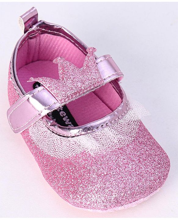 Cute Walk by Babyhug Party Wear Booties Crown Patch - Pink