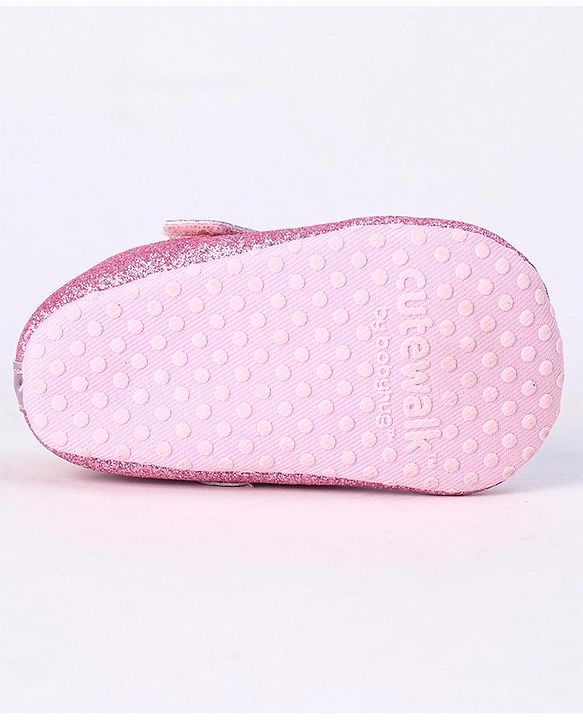Cute Walk by Babyhug Party Wear Booties Crown Patch - Pink
