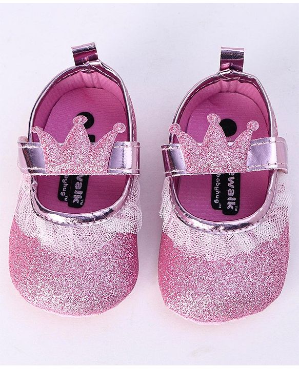 Cute Walk by Babyhug Party Wear Booties Crown Patch - Pink
