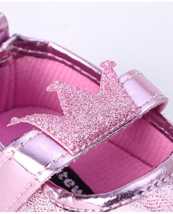 Cute Walk by Babyhug Party Wear Booties Crown Patch - Pink