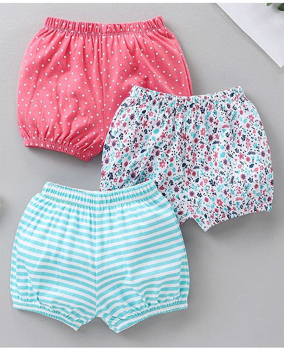 Babyhug Cotton Bloomers Striped & Printed Pack of 3 - Multicolour