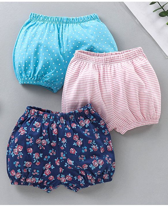 Babyhug Cotton Bloomers Striped & Printed Pack of 3 - Multicolour