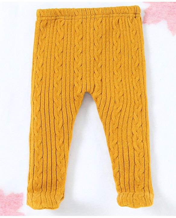 Babyhug Bootie Cable Knitted Leggings - Yellow
