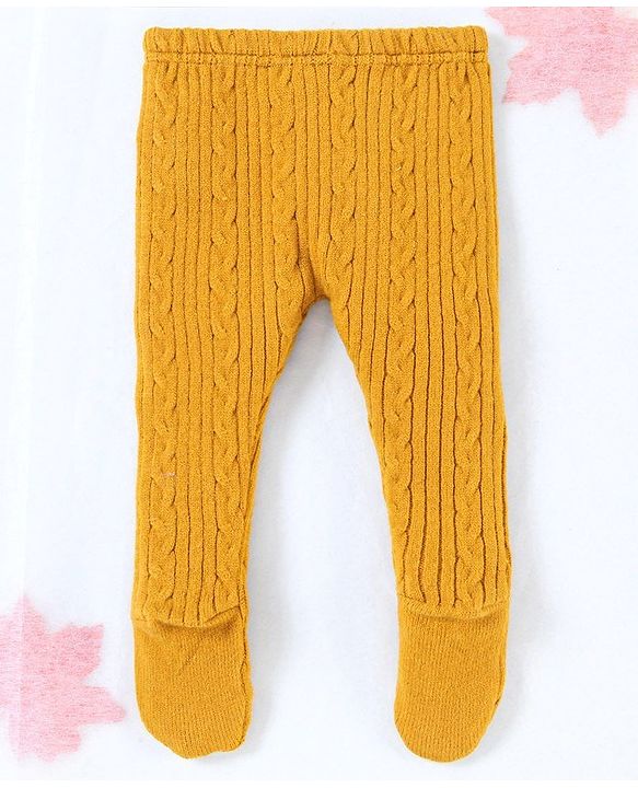 Babyhug Bootie Cable Knitted Leggings - Yellow