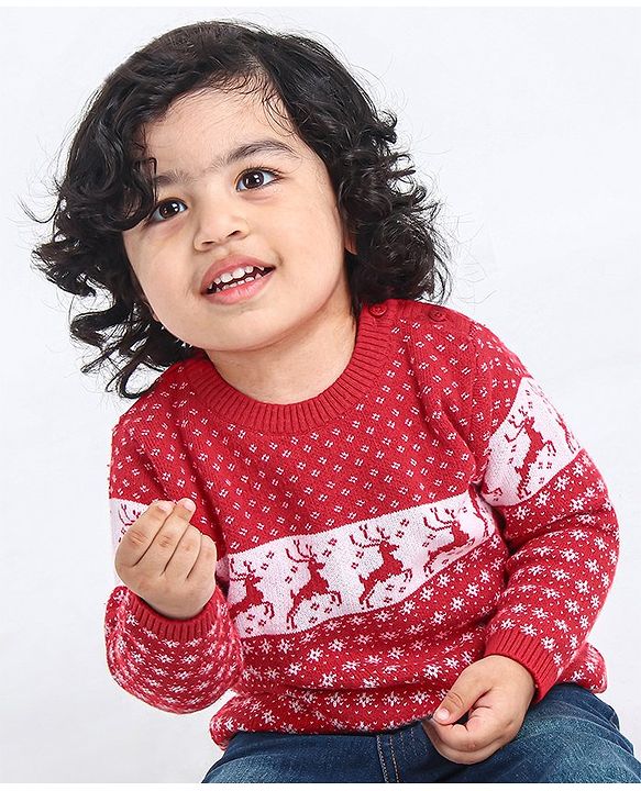 Babyhug 100% Organic Cotton Pullover Sweater - Red