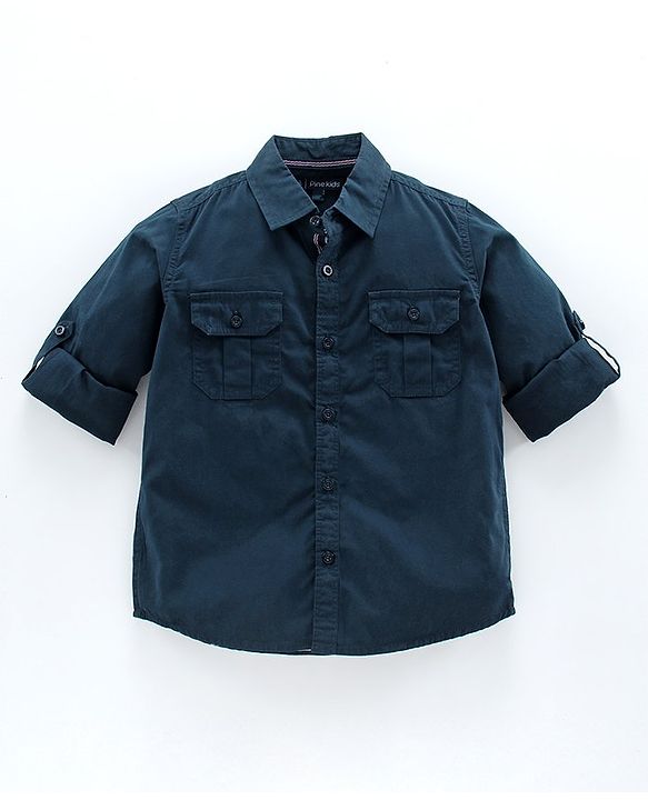 Pine Kids Full Sleeves Solid Shirts - Navy