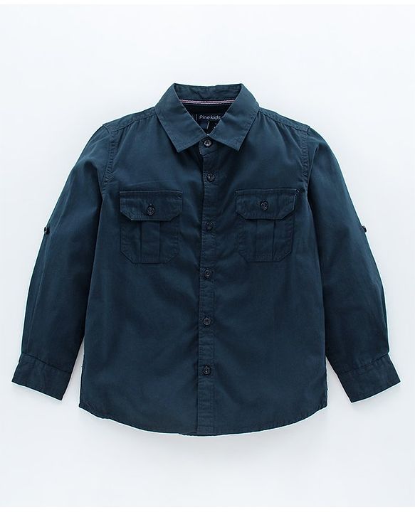 Pine Kids Full Sleeves Solid Shirts - Navy