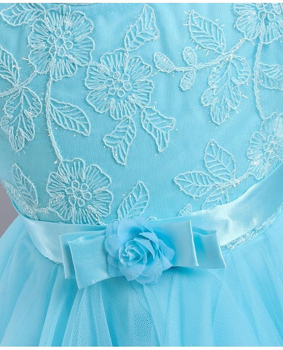 Babyhug Sleeveless Frock Floral Embroidered - Blue